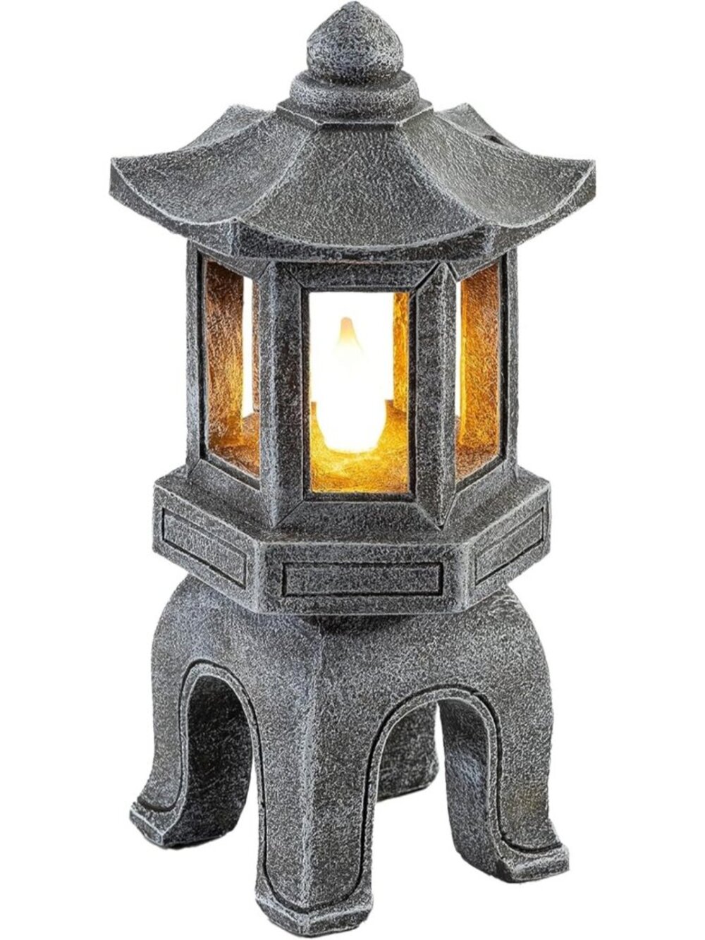Solar Powered Pagoda Statue | Outdoor Zen Garden Lantern | Flickering LED Light